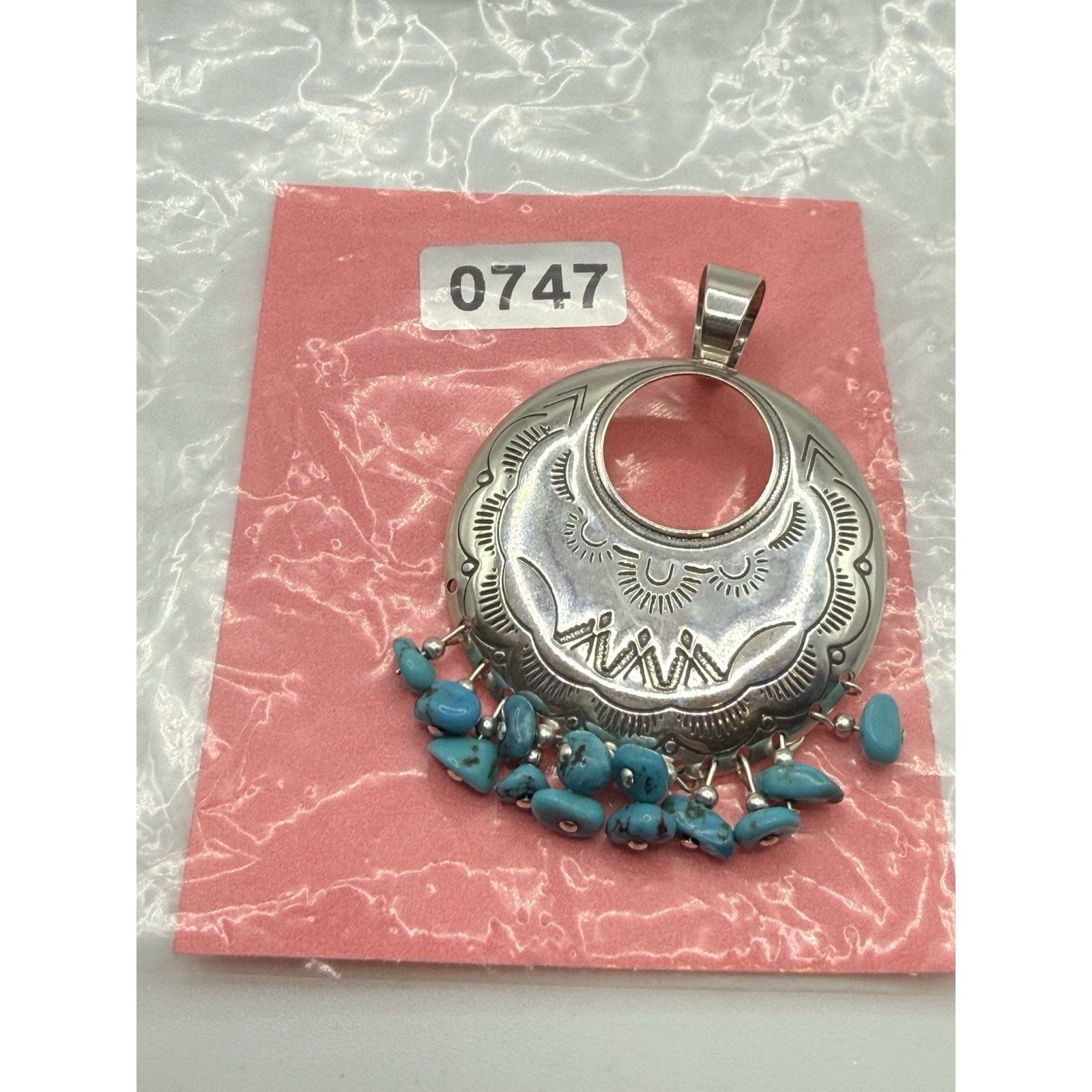Sterling Silver Pendant Quoc Qt 925 Turquoise Nugget Southwestern Dangle Etched — image 5 of 5